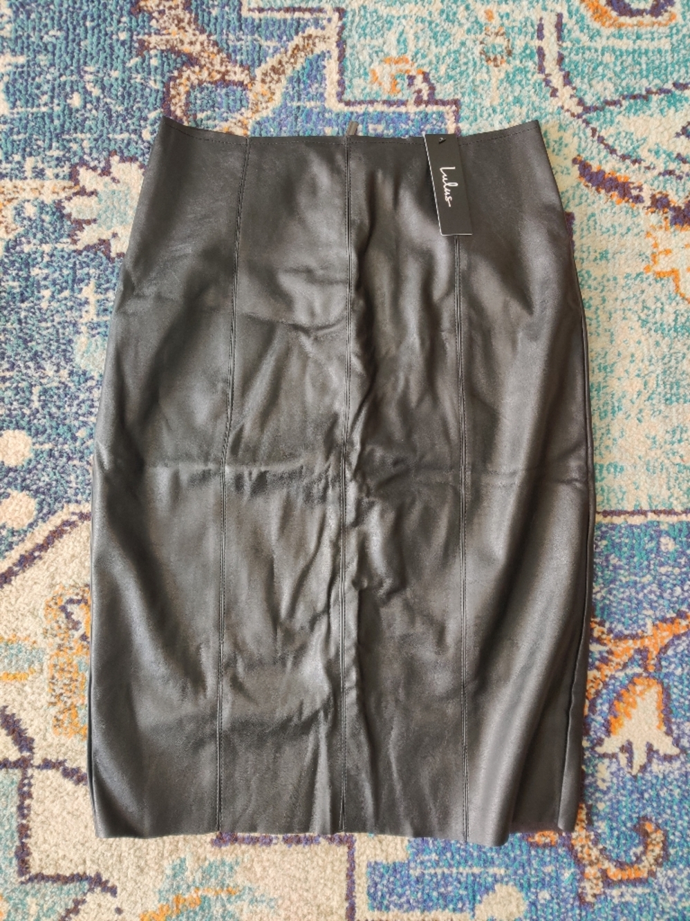 Lulu's Black Faux Leather Pencil Skirt with Center Back Zip